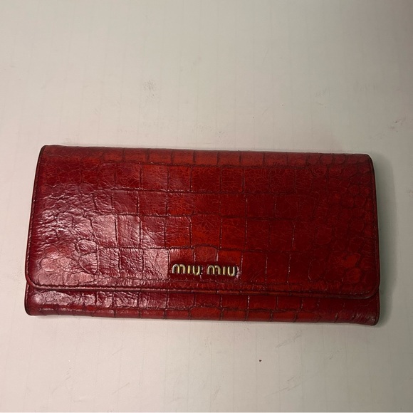 Miu Miu Handbags - Miu Miu Red Croc Embossed Patent Leather Wallet